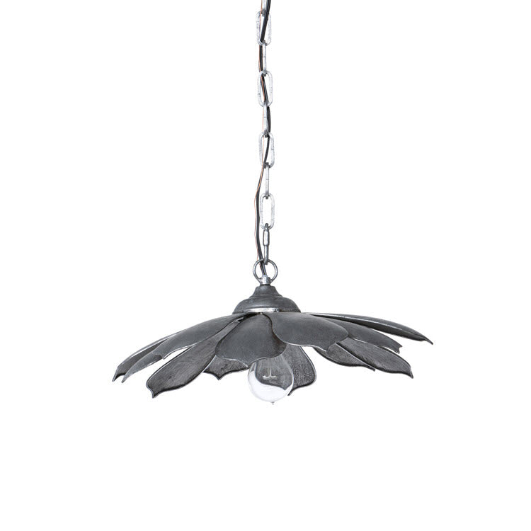 Lavisa large floral pendant light with silver finish and iron petals