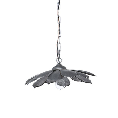 Lavisa large floral pendant light with silver finish and iron petals
