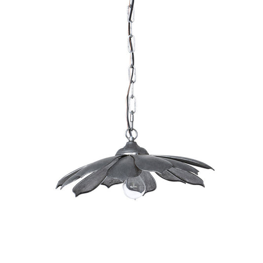 Lavisa large floral pendant light with silver finish and iron petals