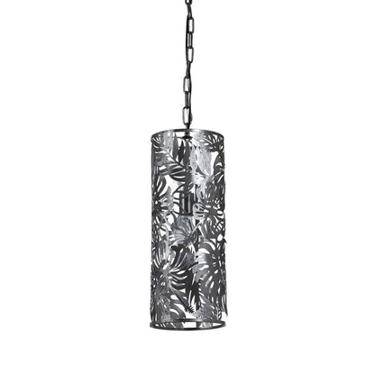 Lavisa monstera vine silver iron pendant light fixture hanging against neutral background