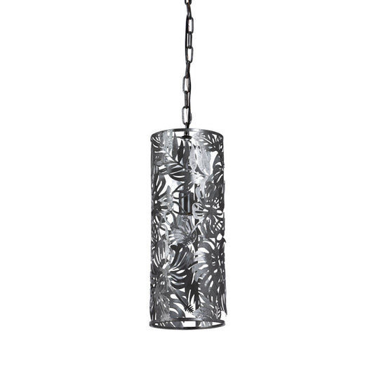 Lavisa monstera vine silver iron pendant light fixture hanging against neutral background