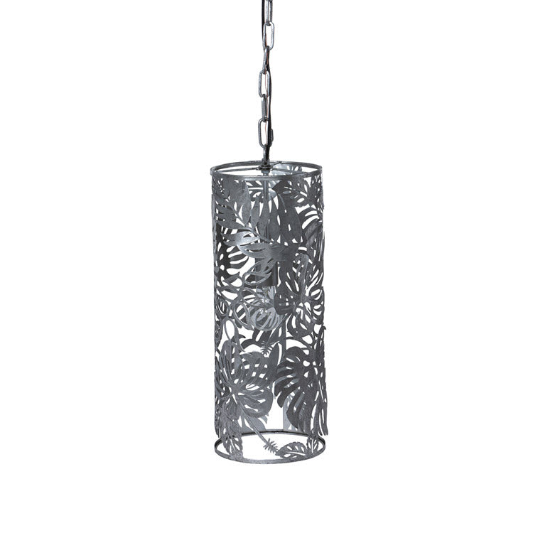 Lavisa monstera vine silver iron pendant light fixture hanging against neutral background (View 2)