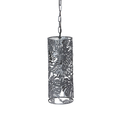 Lavisa monstera vine silver iron pendant light fixture hanging against neutral background (View 2)