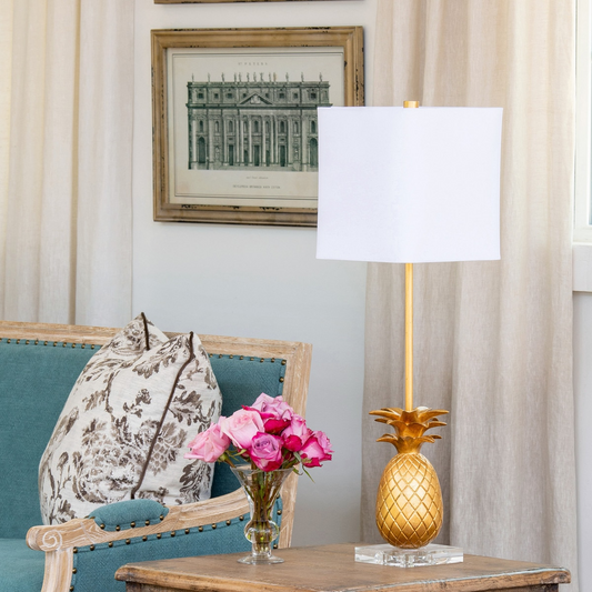 Lavisa golden pineapple buffet lamp with burnished maize finish and square shade