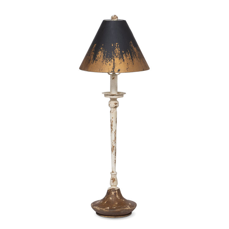 Lavisa distressed metal buffet lamp with rust shade and antique white base