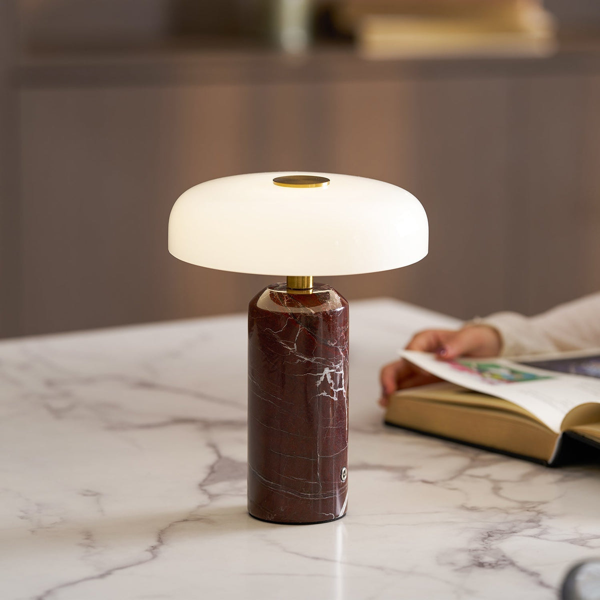 Lavisa elegant marble base cordless battery table lamp on a modern nightstand (View 4)