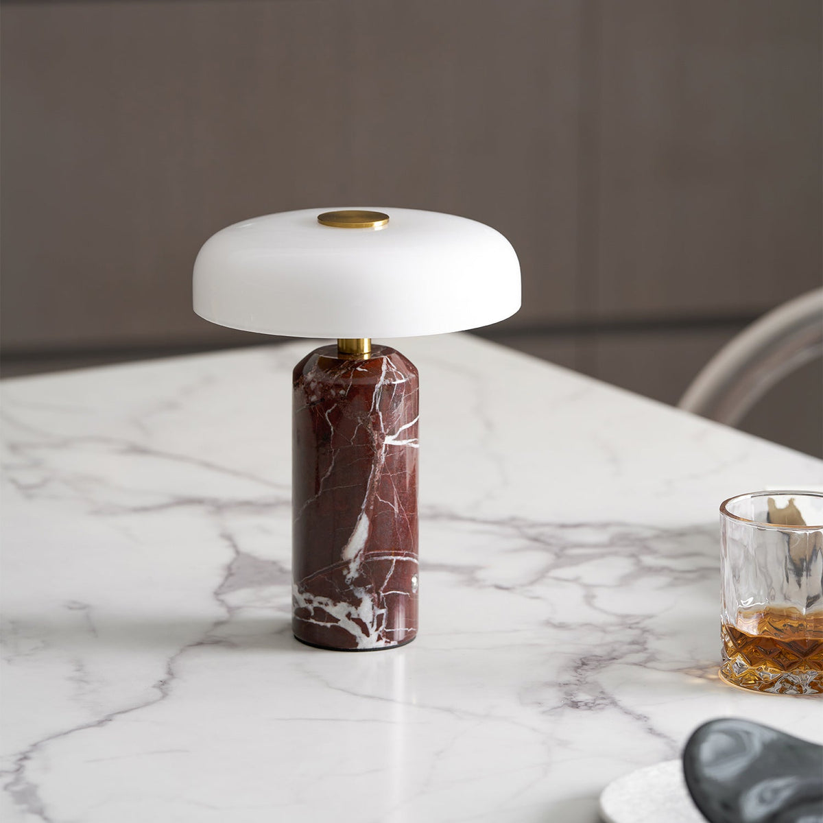 Lavisa elegant marble base cordless battery table lamp on a modern nightstand (View 6)
