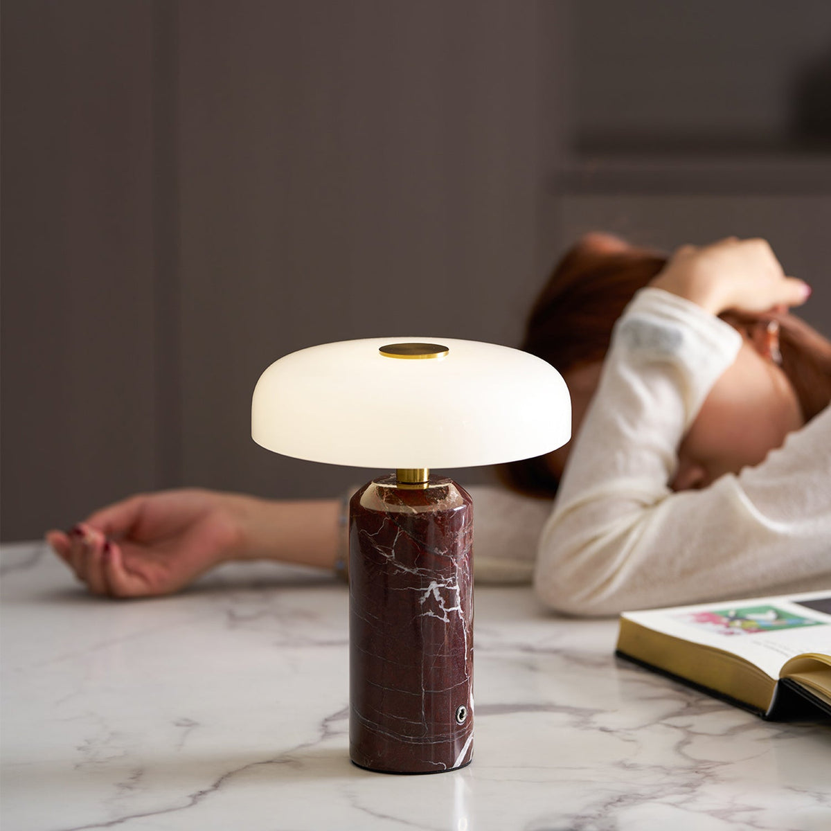Lavisa elegant marble base cordless battery table lamp on a modern nightstand (View 7)
