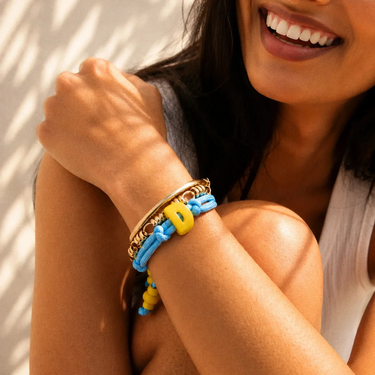 Lavisa - Custom Initial Enamel Bubble Bracelet Personalized Jewelry - Detail & Styling View