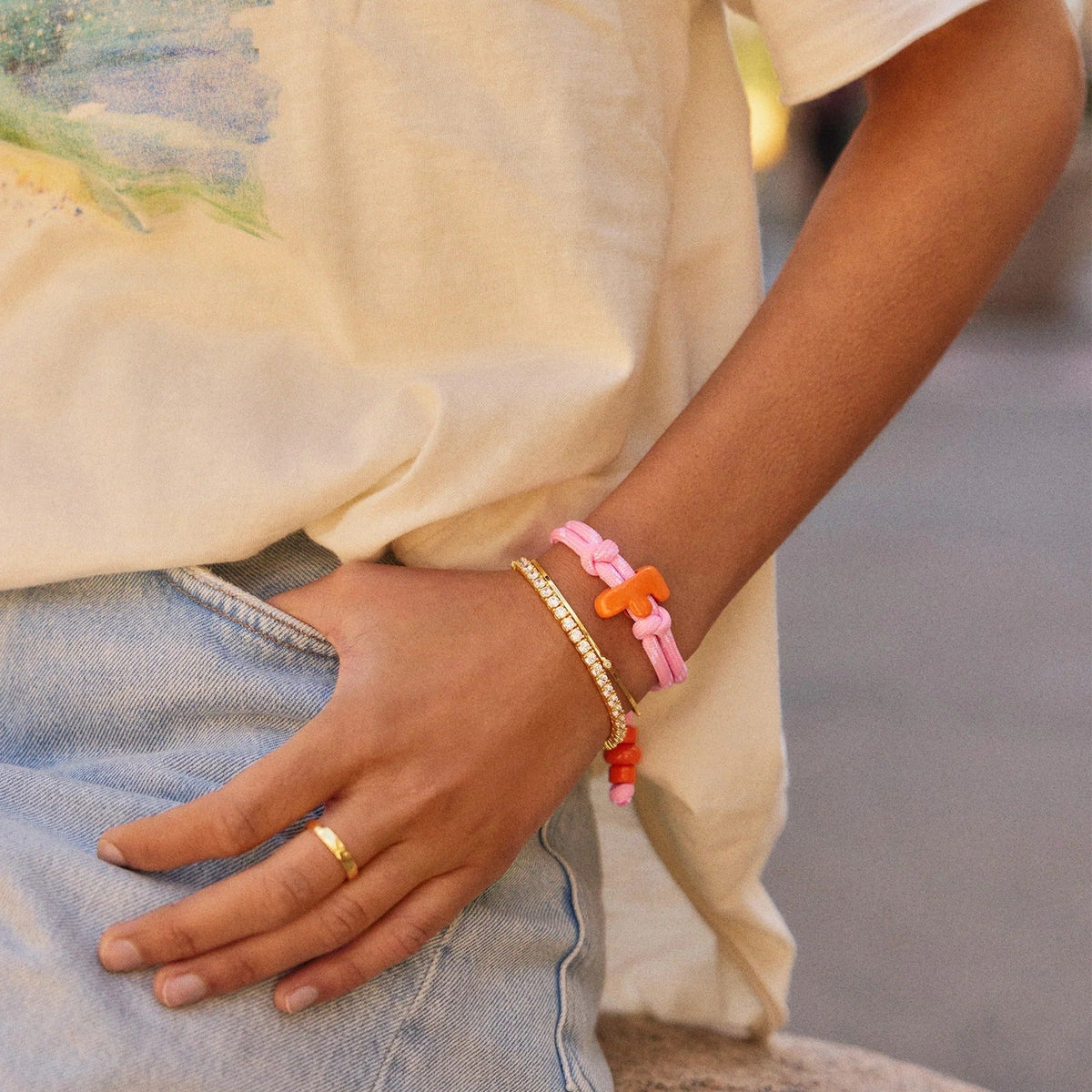 Lavisa - Chunky Enamel Initial Custom Bracelet - Detail & Styling View
