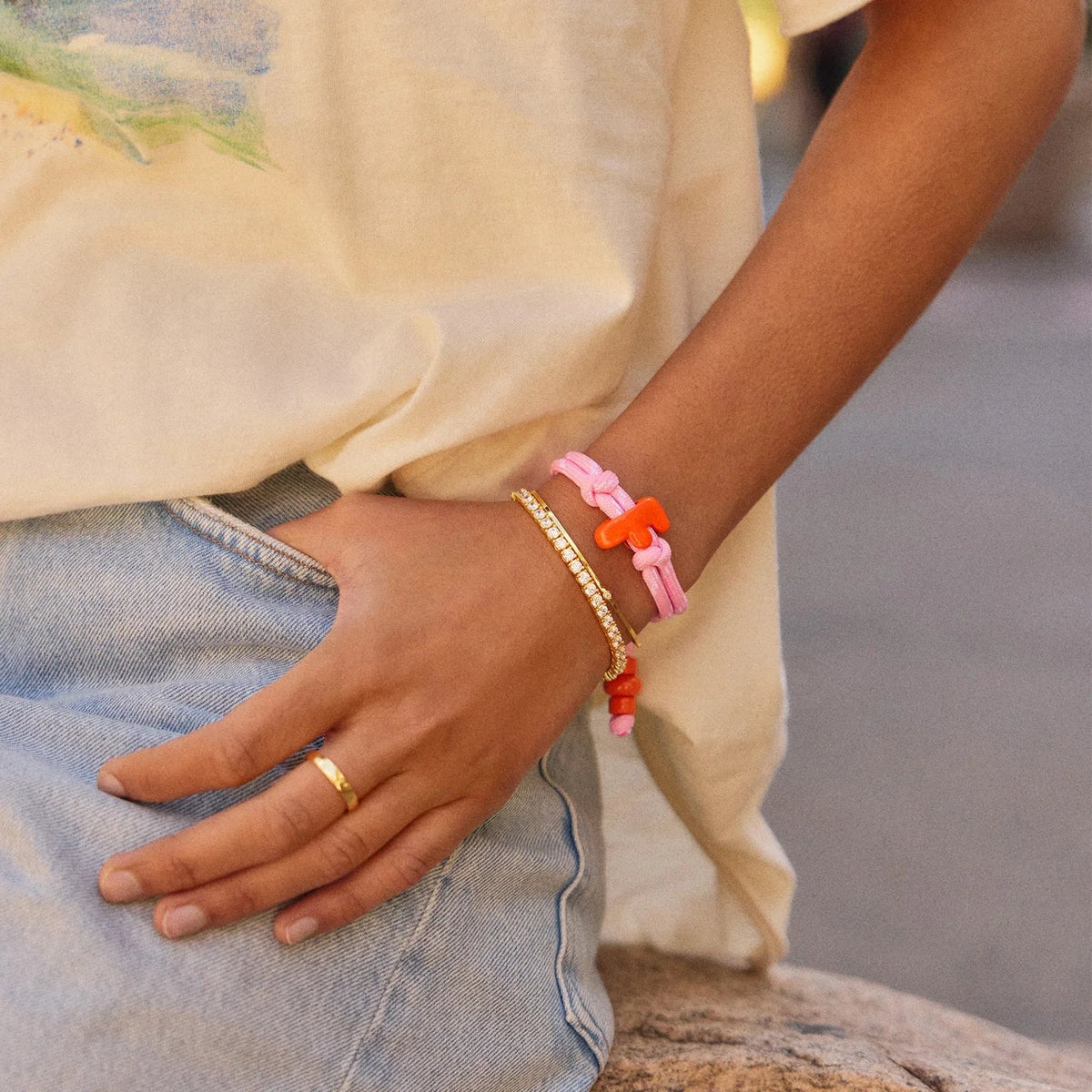Lavisa - Chunky Enamel Initial Custom Bracelet - Side Profile View
