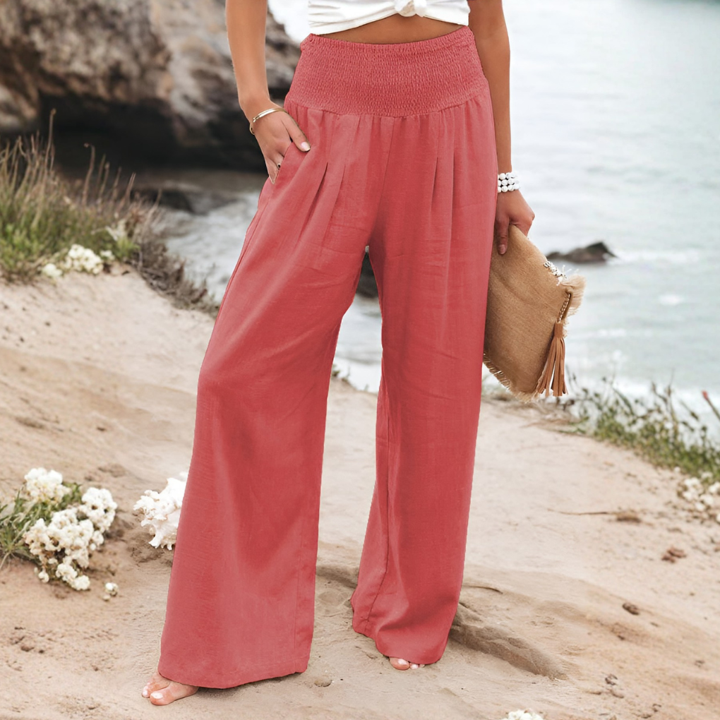 Lavisa - Women's High Rise Palazzo Pants - Elastic Waist Wide Leg Flowy Trousers