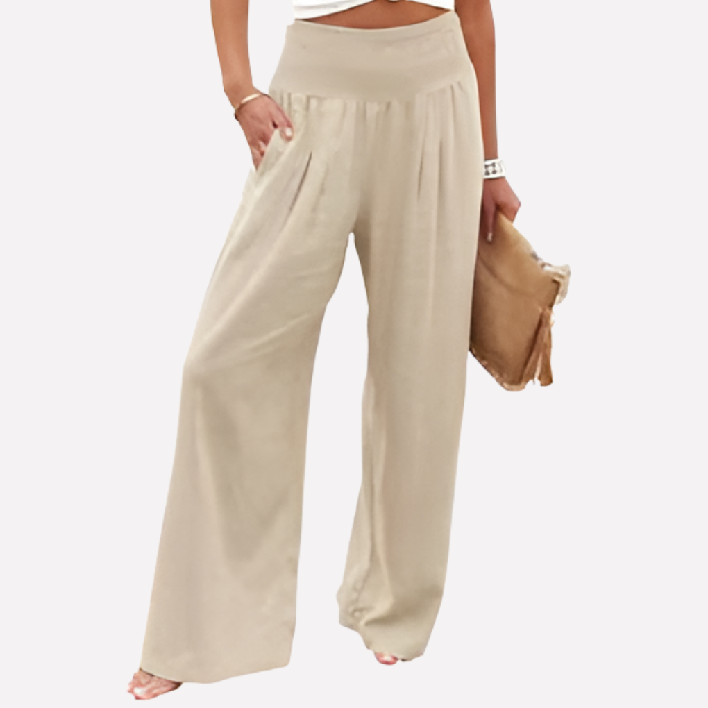 Lavisa - Women's High Rise Palazzo Pants - Elastic Waist Wide Leg Flowy Trousers