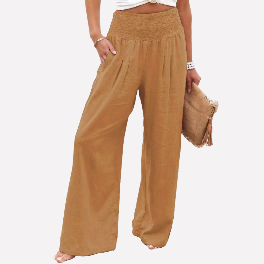 Lavisa - Women's High Rise Palazzo Pants - Elastic Waist Wide Leg Flowy Trousers