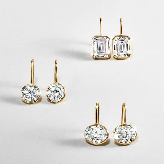 Lavisa Moissanite Bezel Drop Earrings in 14K Gold Plated Sterling Silver