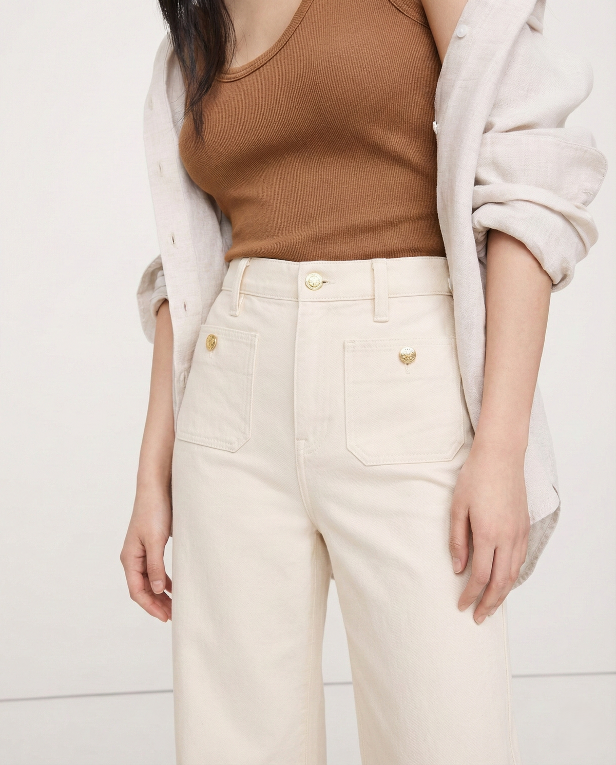 Lavisa - High Rise Wide Leg Denim Jeans with Front Button Pockets