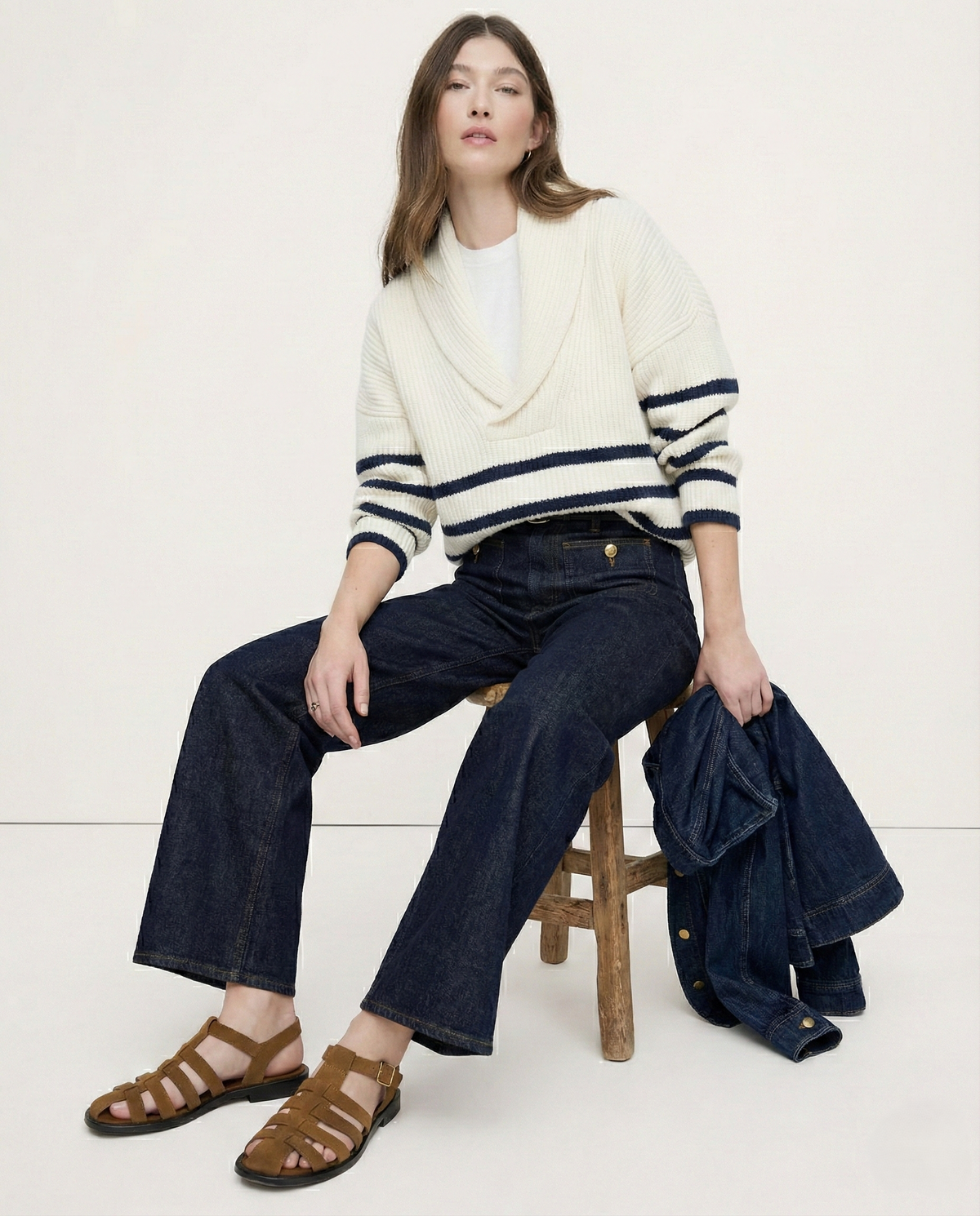 Lavisa - High Rise Wide Leg Denim Jeans with Front Button Pockets