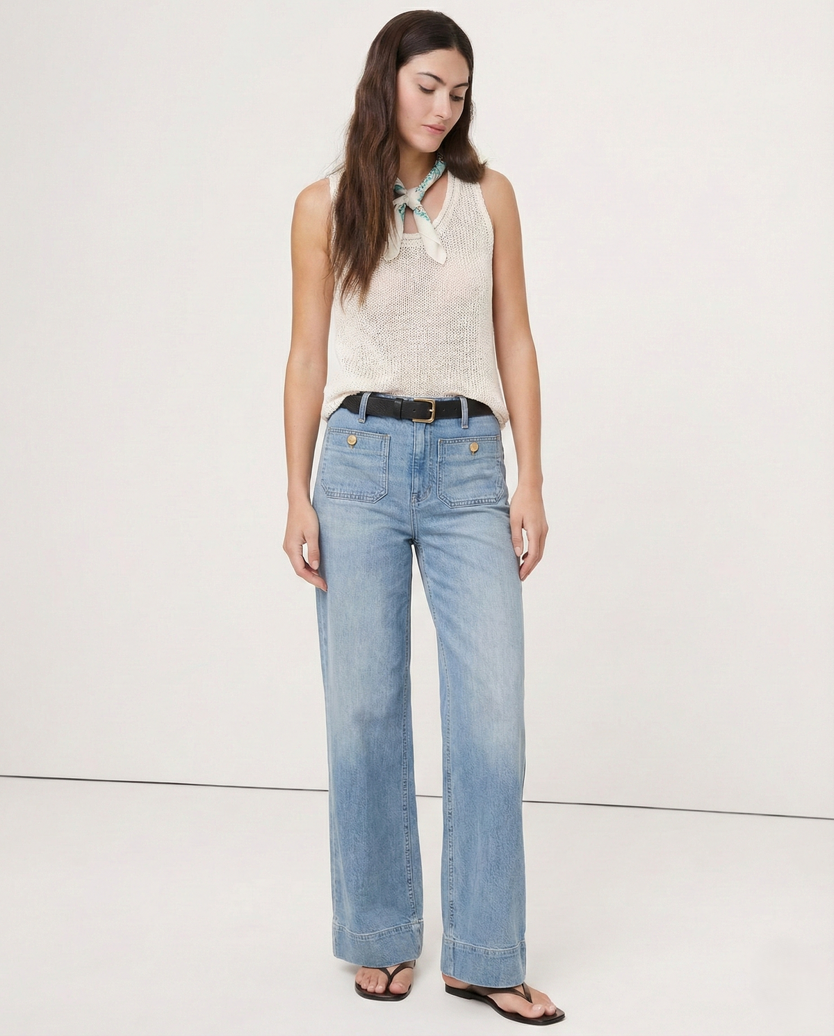 Lavisa - High Rise Wide Leg Denim Jeans with Front Button Pockets