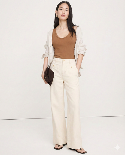 Lavisa - High Rise Wide Leg Denim Jeans with Front Button Pockets