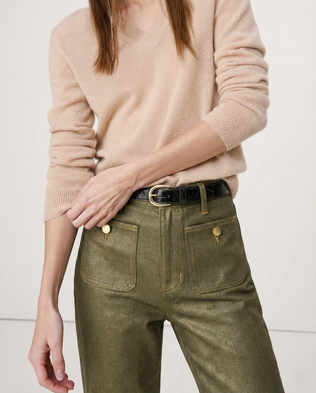 Lavisa - High Rise Wide Leg Denim Jeans with Front Button Pockets