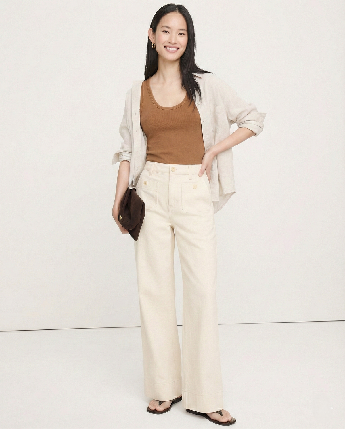 Lavisa - High Rise Wide Leg Denim Jeans with Front Button Pockets
