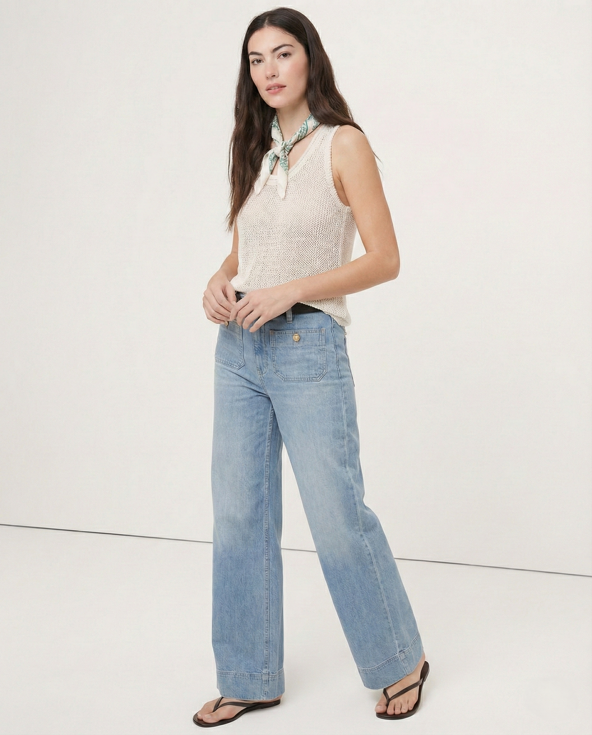Lavisa - High Rise Wide Leg Denim Jeans with Front Button Pockets