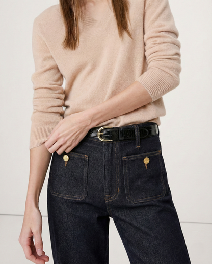 Lavisa - High Rise Wide Leg Denim Jeans with Front Button Pockets