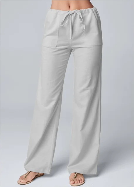 Lavisa - Women's Ankle Length Trousers Drawstring Waist Relaxed Casual Pants