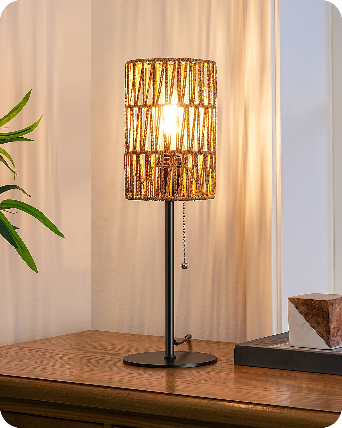 Lavisa - Boho Rattan Table Lamp with Handwoven Shade