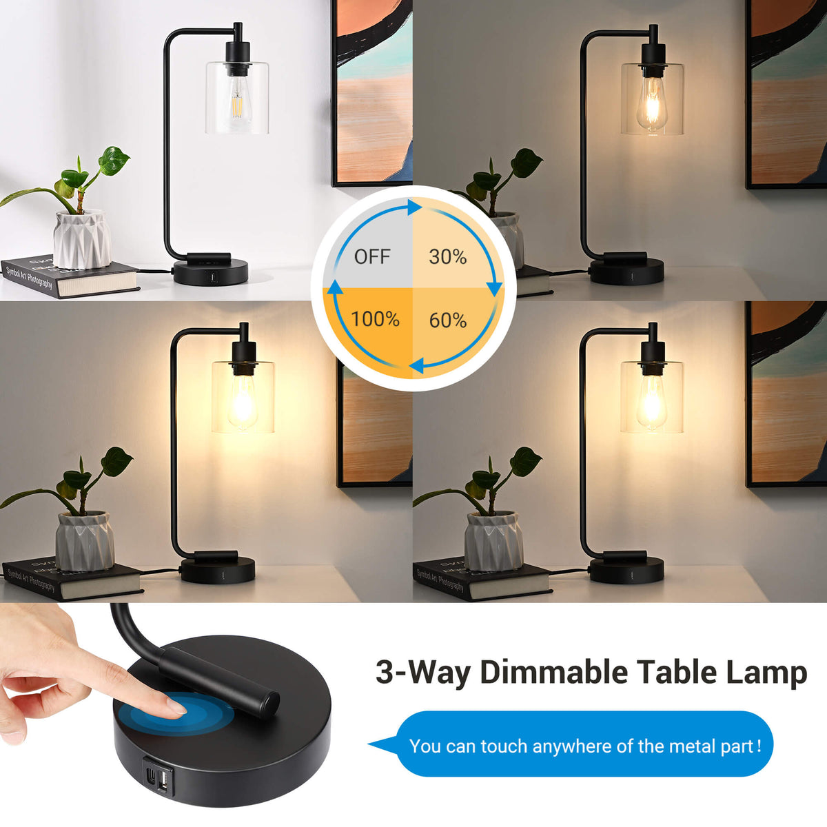 Lavisa - Touch-Control Dimmable Table Lamp with Dual USB Ports