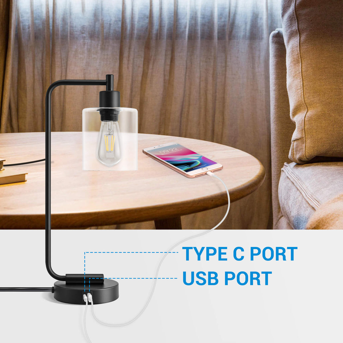 Lavisa - Touch-Control Dimmable Table Lamp with Dual USB Ports