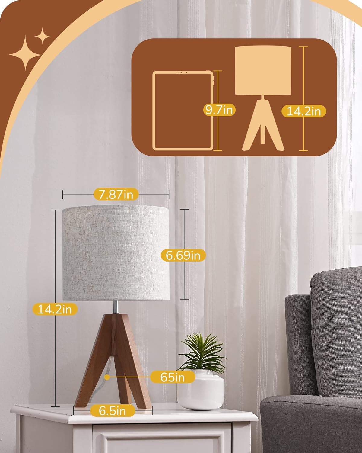 Lavisa - Modern Wooden Tripod Table Lamp with Linen Shade