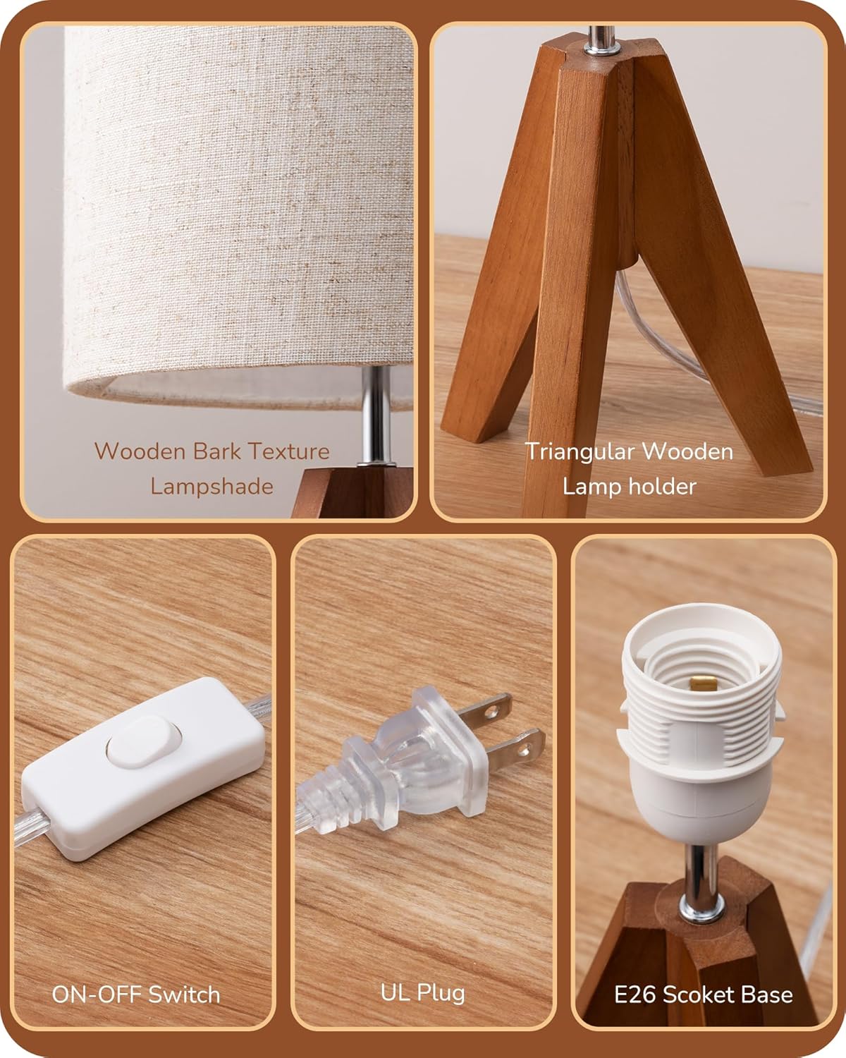 Lavisa - Modern Wooden Tripod Table Lamp with Linen Shade