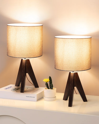 Lavisa - Modern Solid Wood Tripod Table Lamps Set of Two