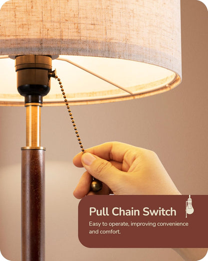Lavisa - Satin Nickel and Wood Table Lamp with Beige Linen Shade
