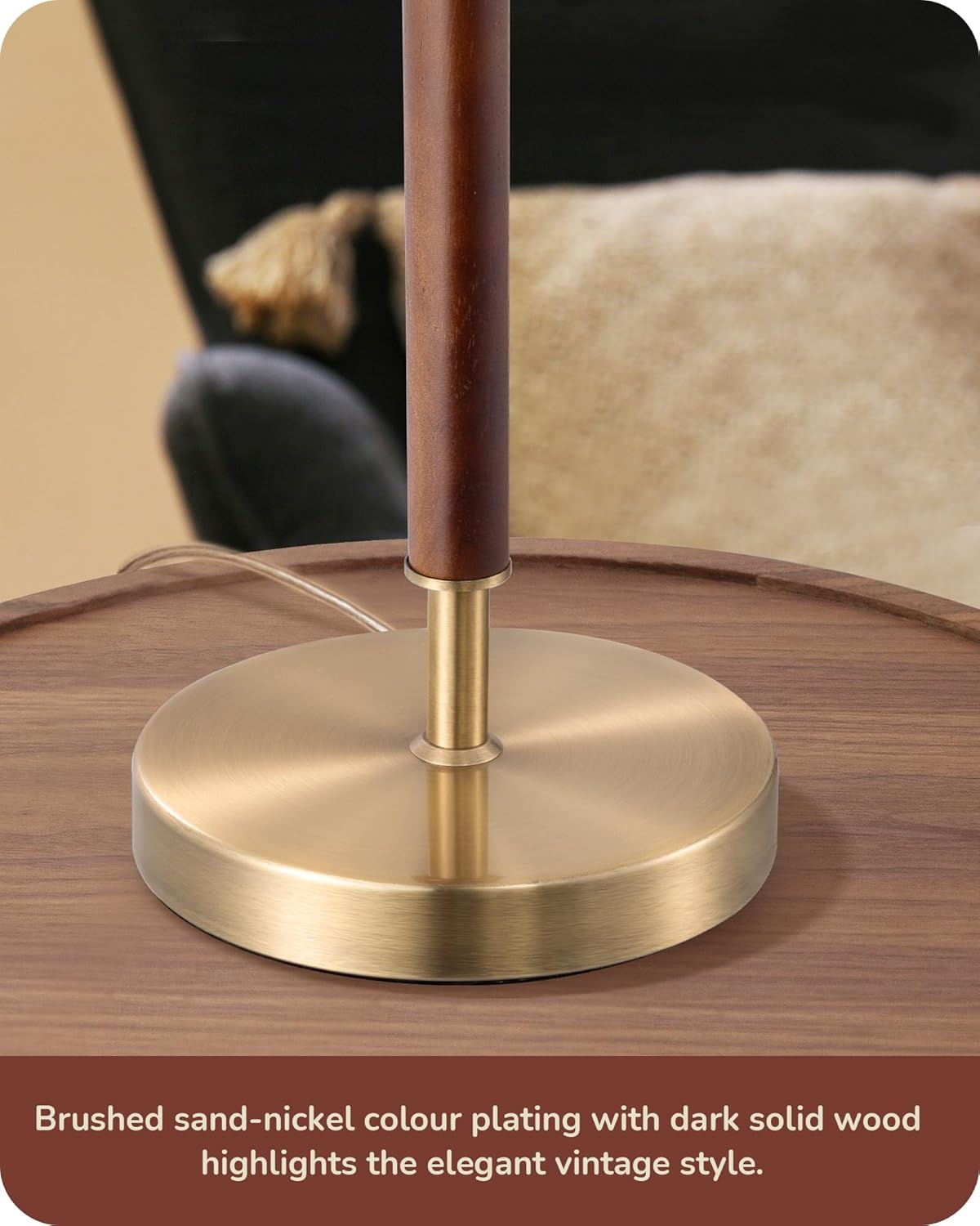 Lavisa - Satin Nickel and Wood Table Lamp with Beige Linen Shade