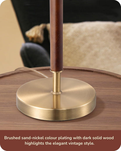 Lavisa - Satin Nickel and Wood Table Lamp with Beige Linen Shade