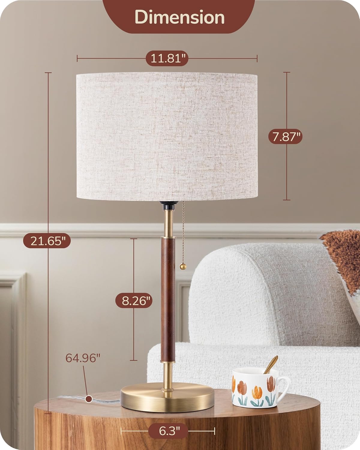 Lavisa - Satin Nickel and Wood Table Lamp with Beige Linen Shade