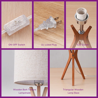 Lavisa - Natural Solid Wood Tripod Table Lamp Set