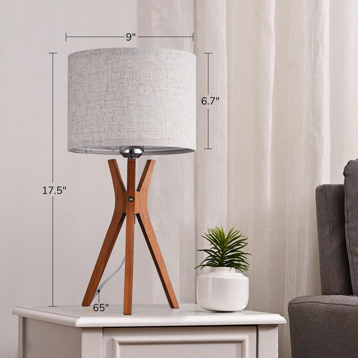Lavisa - Natural Solid Wood Tripod Table Lamp Set