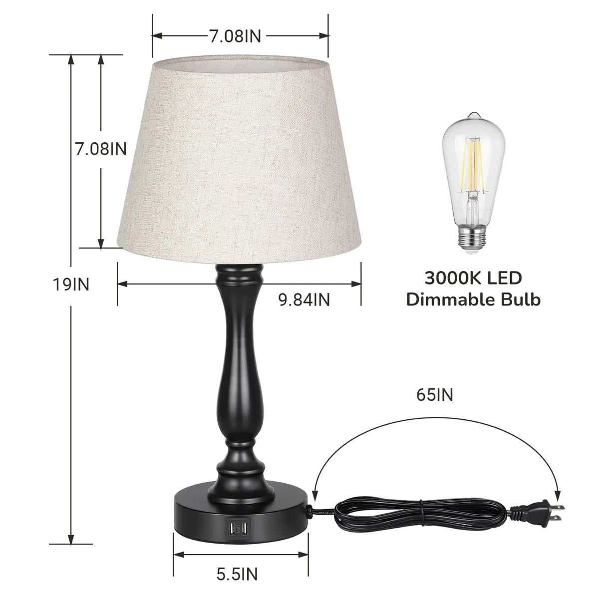 Lavisa - Modern Touch-Control Table Lamp with Dual USB Ports
