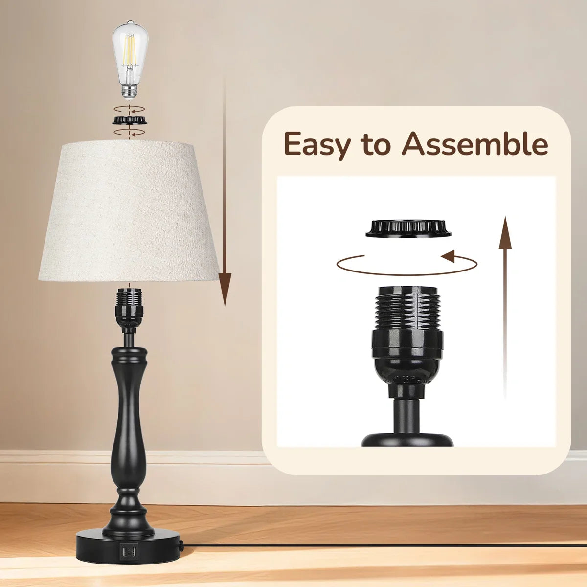 Lavisa - Modern Touch-Control Table Lamp with Dual USB Ports
