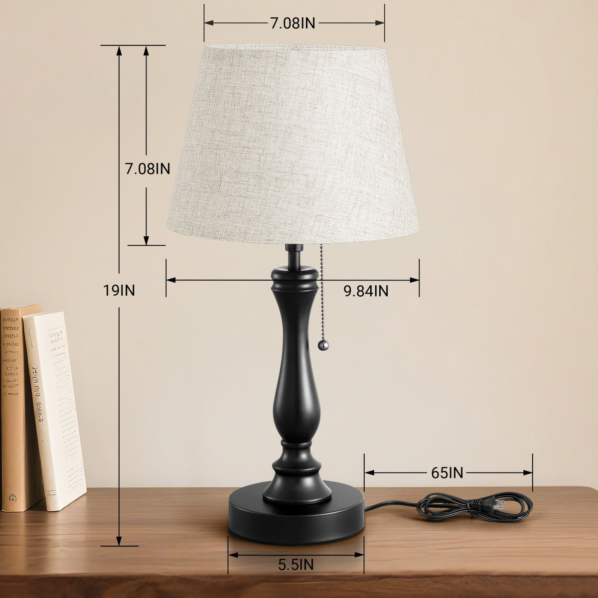 Lavisa - Retro Linen Table Lamp with Pull Chain Switch