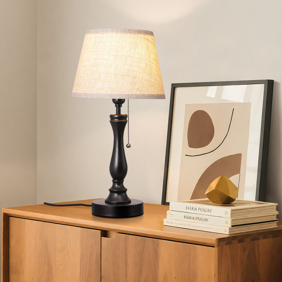 Lavisa - Retro Linen Table Lamp with Pull Chain Switch