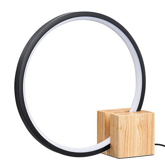 Lavisa - Modern O-Shaped LED Table Lamp with Wooden Base