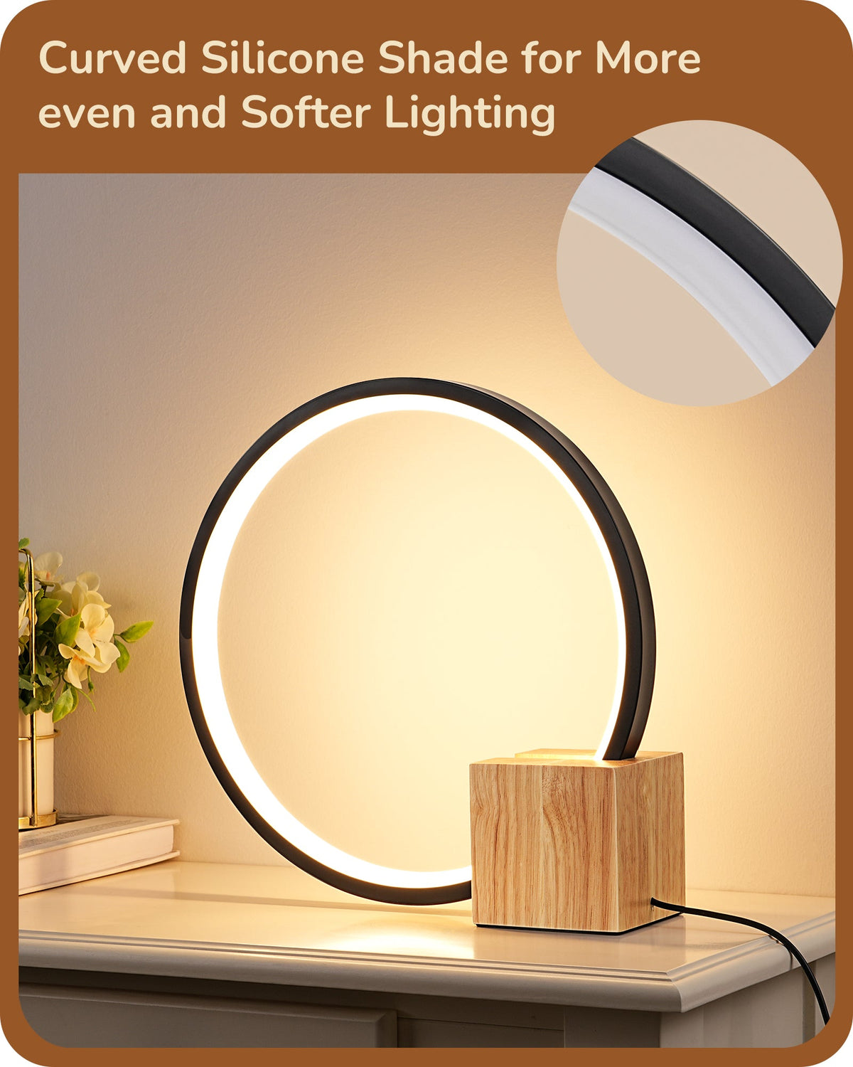Lavisa - Modern O-Shaped LED Table Lamp with Wooden Base