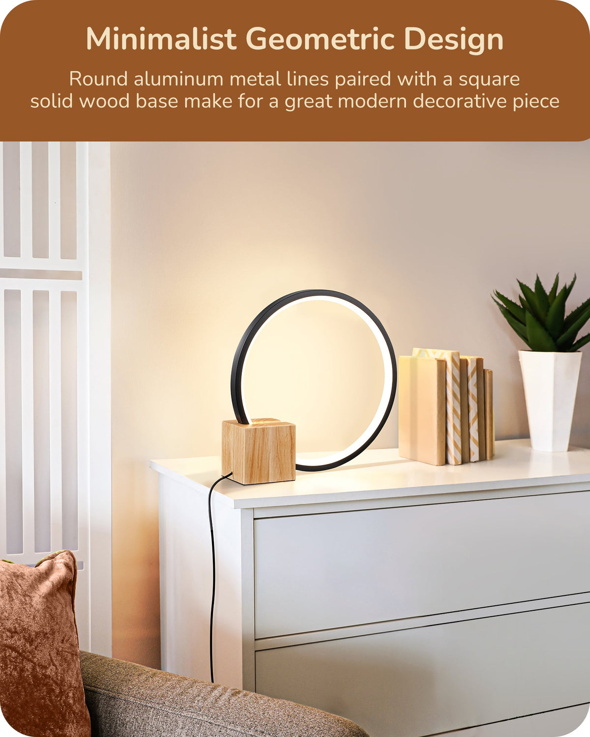 Lavisa - Modern O-Shaped LED Table Lamp with Wooden Base