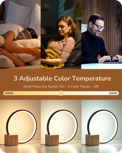 Lavisa - Modern O-Shaped LED Table Lamp with Wooden Base