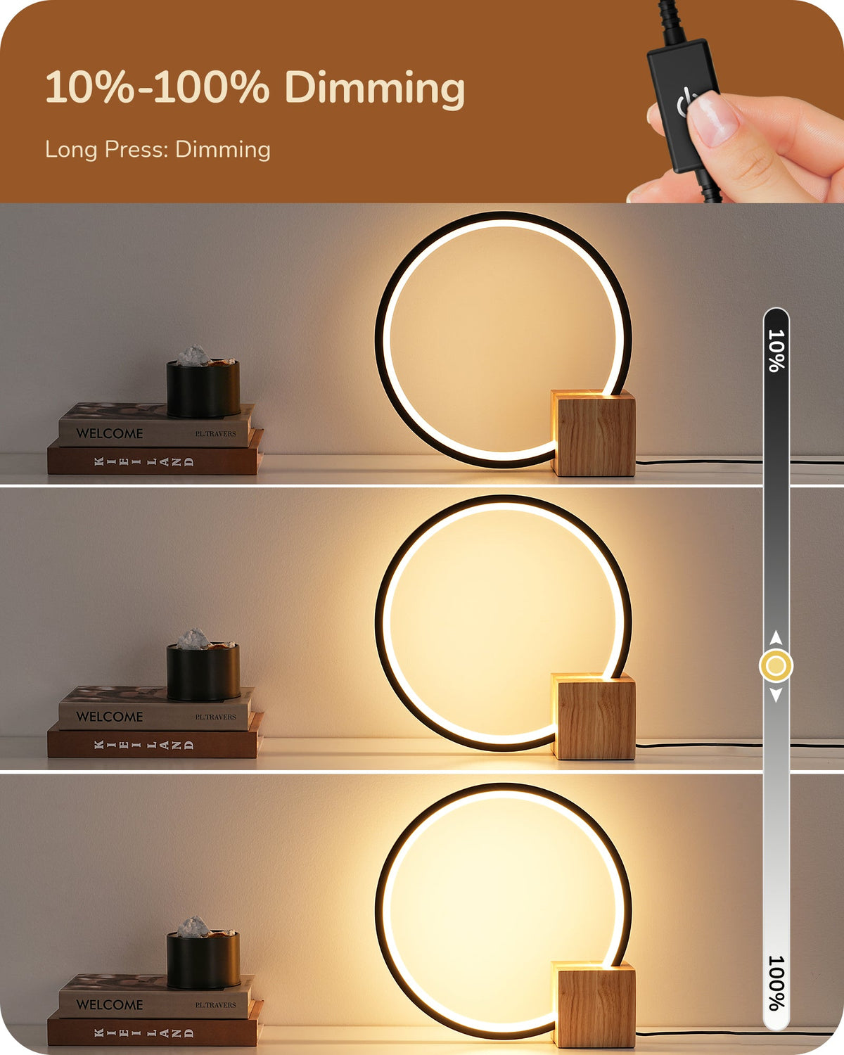 Lavisa - Modern O-Shaped LED Table Lamp with Wooden Base