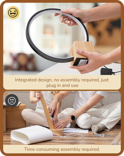 Lavisa - Modern O-Shaped LED Table Lamp with Wooden Base